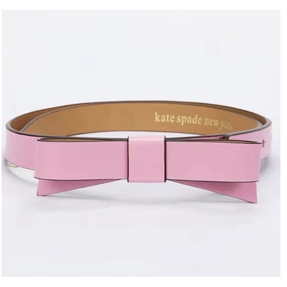 Kate Spade New York Pink Strawberry Shake Leather Bow Belt Large Cottage Core